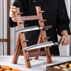 Modern Wooden Knife Rack – Countertop Storage with Secure Slots | Sleek Kitchen Organizer