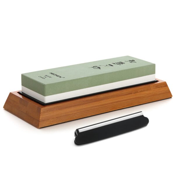 Professional Chinese Whetstone – White Corundum Stone with Bamboo Seat & Angle Guide | Razor Edge Mastery