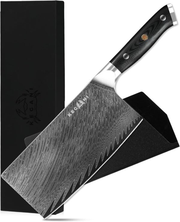 7-inch Kegani Meat Cleaver, Chef Knife & Bread Knife – 73-Layer Damascus Steel, AUS-10 Core & G10 Handle | Butcher-Grade Precision - Image 3