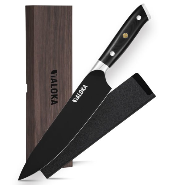 Black Titanium Chef Knife – 7Cr17MoV Steel, G10 Handle & Razor Edge | Gotham-Sharp Precision