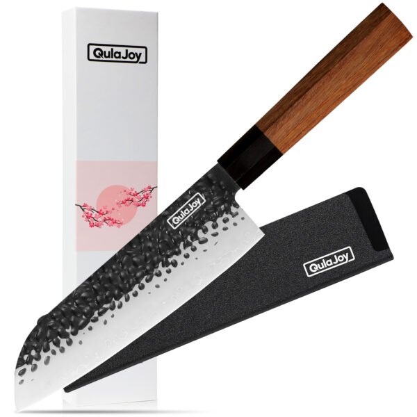 Handcrafted 7-inch Santoku Knife – Japanese Chef’s Blade with Rosewood Handle & Sheath | Razor-Sharp Precision