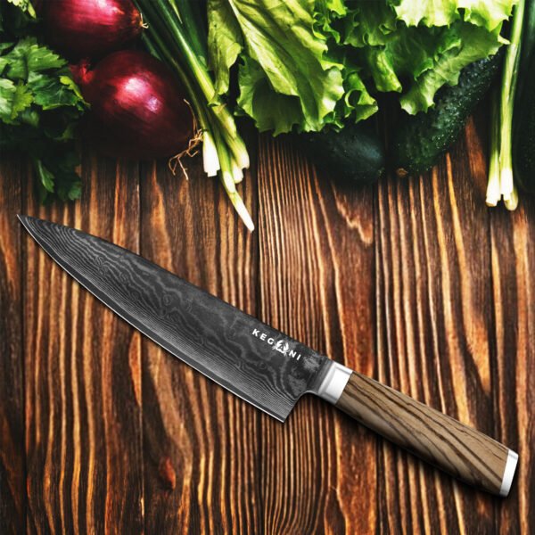 8-inch Kegani Chef Knife – VG-10 Damascus Steel, 15° Razor Edge & Zebrawood Grip | Samurai-Grade Precision - Image 6