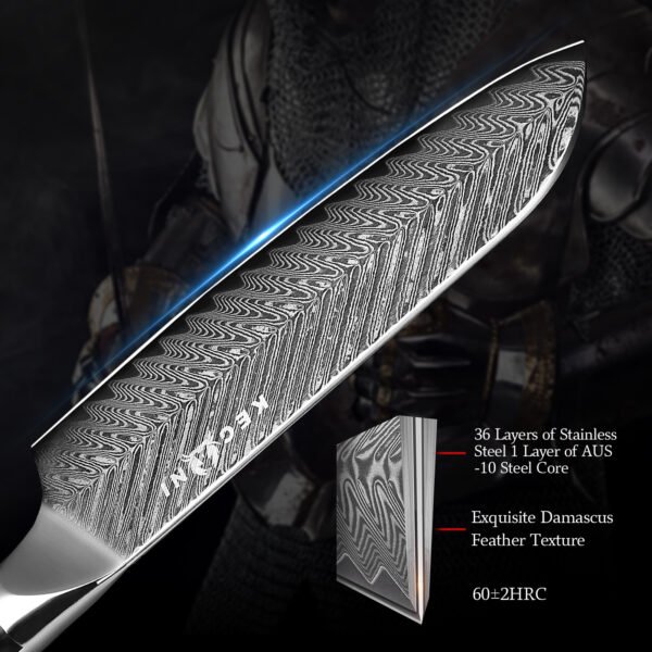 73-Layer Damascus Steel Santoku Knife – AUS-10 Core, Razor Edge & Ethereal Patterns | Japanese Chef’s Essential - Image 7